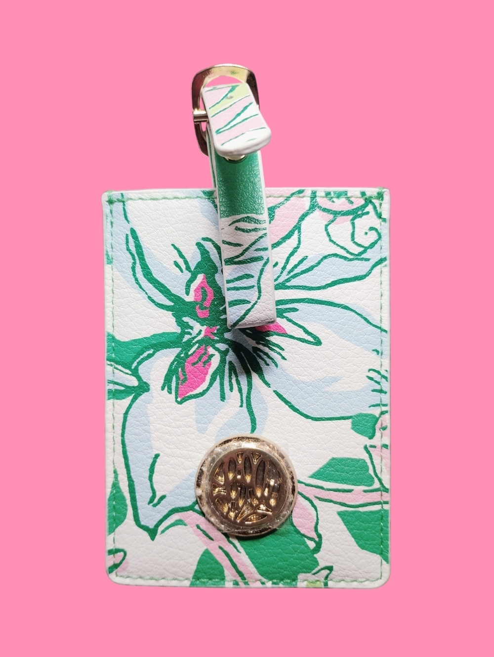 *LILLY PULITZER* Floral Luggage Tag with Buckle - White, Green & Pink🩷💚